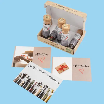 Produktbild von Tasty Pott Dank Box - Alles Gute | Gewürz-Geschenkset | 11 verschiedene Kombinationen - Gin Gewürze