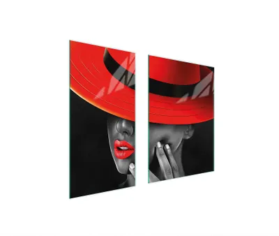 Produktbild von Herdabdeckplatten 2 teilig 75x52 Glaskeramikkochfeld Abdeckung Glas Schneidebrett Frau Rot