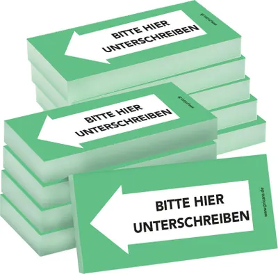 Immagine prodotto di PRICARO Appunti adesivi "Bitte hier unterschreiben", verde sinistro, 100 fogli, 10 pezzi