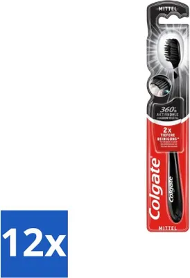 Image de Brosse à dents Colgate Charcoal Black 360 Medium Black 1 Brosse à dents - pack avantage - 12 pièces