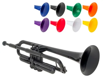 Plastik Trompete Bb, schwarz, mit 2 Mundstücken und Tasche