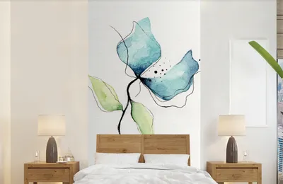 Produktbild von Blumen Fotowand - Wasserfarbe - Blau - Breite 120 cm x Höhe 240 cm