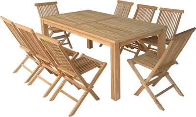 Image de Salon de jardin en teck JAVA - table rectangulaire et chaises pliantes - 8 places
