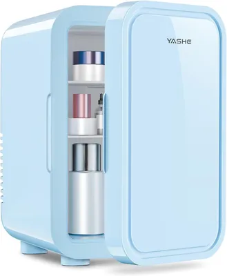 Produktbild von YASHE Mini-Kühlschrank, 6 Liter/8 Dosen, 220–240 V AC/DC, tragbarer thermoelektrischer Kühler, Blau