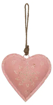 Productafbeelding van Clayre & Eef kerstornament hart, 14x4x14 cm, roze, ijzer