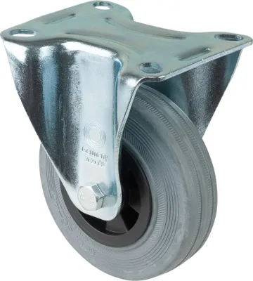 Produktbild von BS Rollen BS Transportrolle L410, Bockrolle, Rad-Ø 100 mm, Tragkr. 70 kg, Rollenlager, Lauffl. Gummi grau, Radk. Kunststoff
