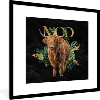 Produktbild von MuchoWow® Gerahmtes Poster Schottischer Highlander - Gold - Marmor 40x40 cm - Poster mit Schwarzem Bilderrahmen Wandposter Rahmen Foto Bilder - Poster - Plakat im Rahmen