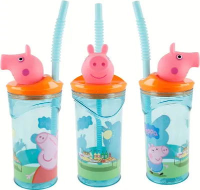 Produktbild von Peppa Pig Wutz 3D Deckel Kinder Trinkbecher Becher integriertem Halm 360ml