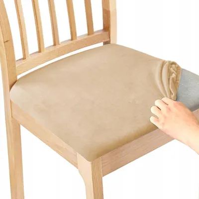 Image de Housse de chaise élastique 40x40cm beige velours