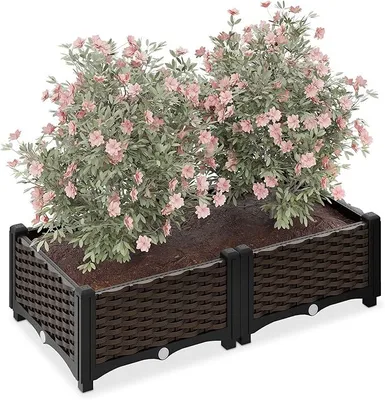 Produktbild von Pflanzkübel, Rattan-Optik, HBT: 22x80x40 cm, Garten, Balkon & Terrasse, Blumenkübel mit Wasserspeicher, braun