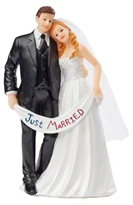 Zdjęcie produktu dla HobbyFun Ślubna para Just Married 5,5x7,0x13,5 cm Dekoracyjny topper na tort dla pary młodej