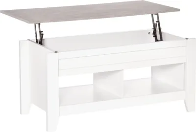 Produktbild von HOMCOM Anhebbarer Couchtisch, Couchtisch mit 2 offenen Fächern, Arbeitsplatte aus Marmorimitat, moderner rechteckiger Tisch für Wohnzimmer, Esszimmer, 105 x 50 x 49 cm, Weiß