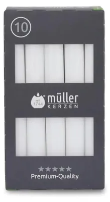 Stabkerzen, weiß, 10er Set, 20×175 mm, 6 Std. Brenndauer, tropffrei