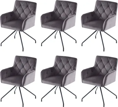 Produktbild von Gepolsterte Sessel Grau Moderne Lounge-Stuehle 6er Set Esszimmerstuehle Rautenmuster Gepolsterter Sessel 4 Metallbeinen Moderner Lounge-Stuhl