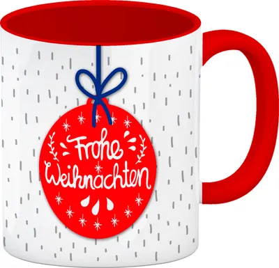 Produktbild von Frohe Weihnachten Kaffeebecher Henkel und Innenseite Rot mit