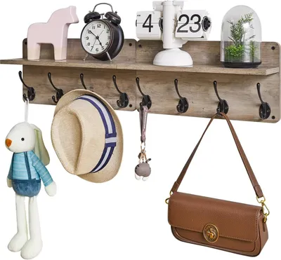 Produktbild von Holz-Garderobenbrett Wandmontage mit 8 Haken - Schlüsselhalter für Schlafzimmer, Badezimmer und Wohnzimmer, 80 cm