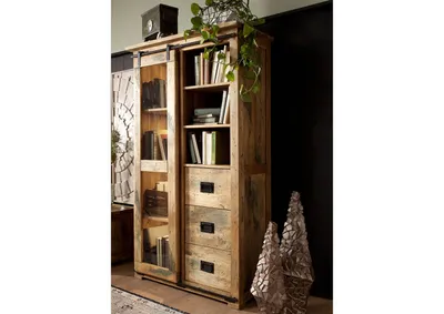Produktbild von MASSIVMOEBEL24 Vitrine Mango 100x45x175 natur lackiert RAILWAY #126