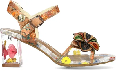 Produktbild von Laura Vita Damen Sandalette Leder Blüte transparent Blockabsatz Luciao 08, Größe:39 EU, Farbe:Beige