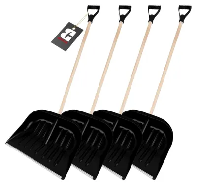 Produktbild von Schneeschaufel Set mit 4 Teilen – Schneeschieber mit Aluminiumkante, Holzstiel und D-Griff – Strapazierfähige Schneeschaufeln für Einfahrt, Gehweg und Terrasse – Schwarz