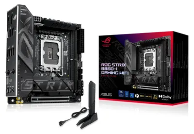 Produktbild von ASUS ROG STRIX B860-I GAMING WIFI, Intel, LGA 1851 (Sockel V1), Intel Core Ultra (Serie 2), DDR5-SDRAM, 128 GB, DIMM