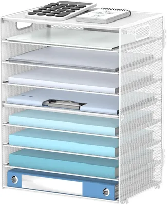 Productafbeelding van Papieren brievenbak - Bureau - Organizer met handgrepen - Mesh bestandshouder - Organisatie - Papiersorteerbureau - Organizer voor kantoor - Thuis