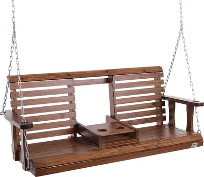 Image de Balançoire hollywoodienne VEVOR en bois de cèdre, 1523x710x600mm, balançoire de terrasse pour la cour et le jardin, capacité de charge améliorée d'environ 400 kg, banc de chaise à bascule robuste avec chaînes de suspension pour l'extérieur, marron