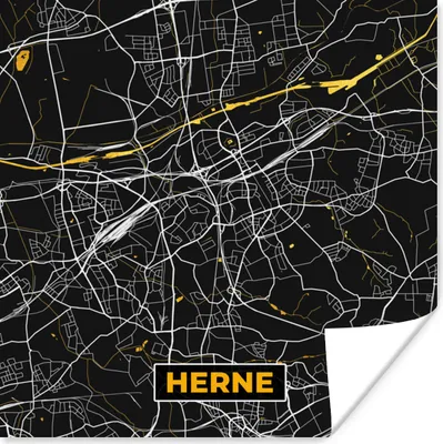 Produktbild von MuchoWow® Poster Herne - Stadtplan - Deutschland - Karte - Gold 50x50 cm - Wohnzimmerdekoration
