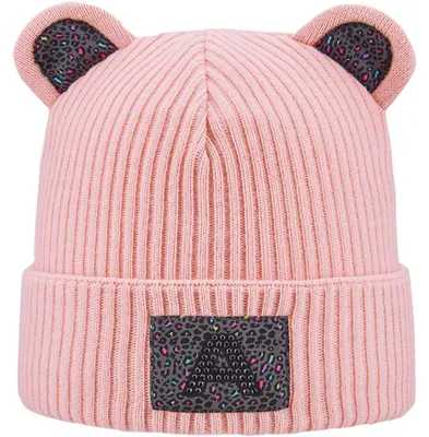 Areco Kinder Beanie Bären Strickmütze mit Öhrchen & Umschlag in rosa