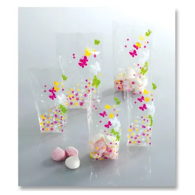 Produktbild von Folia Zellglasbeutel mit farbigem Frühjahrsdruck, 115x190mm, transparent (8er Pack)