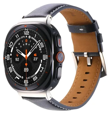 Image de Pour Samsung Galaxy Watch Ultra 47mm Bracelet en cuir véritable Boucle métallique bleue