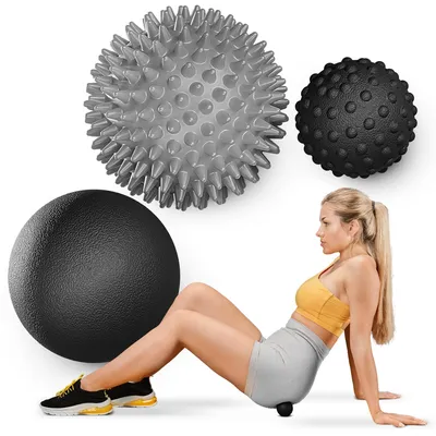 Produktbild von TREX SPORT Massageball Set 3 Stück TX-003MSA | Ganzkörpermassage mit Faszienball, Triggerpunktball, Noppenball, Igelball | ø 6–7 cm, hart & weich