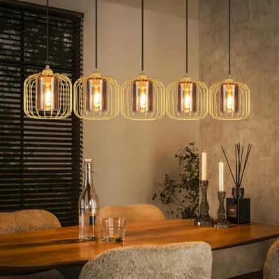 Produktbild von ZMH Pendelleuchte Esstisch Hängeleuchte Retro Hängelampe 5 Flammig Glas Esstischlampe Höhenverstellbar E27 Pendellampe Metall Esszimmerlampe für Küche