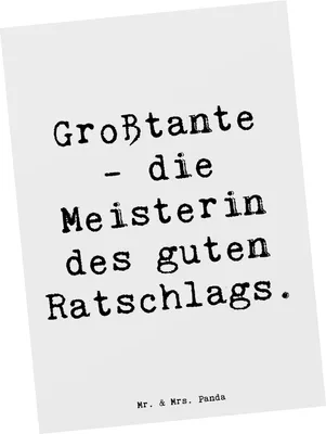 Produktbild von Mr. & Mrs. Panda Postkarte Spruch Großtante Ratschlag - Weiß - Geschenk, Ansichtskarte, Ansichtskarten, emotionale Unterstützung, Lebensweisheit, einzelkarte, Grußkarte