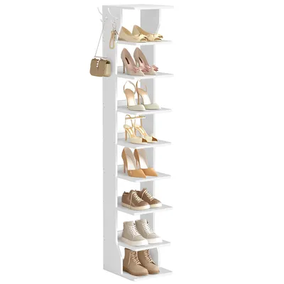 Produktbild von Schuhregal schmal, Standregal platzsparend, 9 Ebenen, für Eingangsbereich, Ecke, Schuhablage, weiß