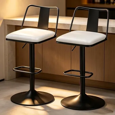 Imagen del producto de Taburete de bar giratorio, con altura de asiento ajustable de 53 a 75 cm, con reposapiés, color blanco