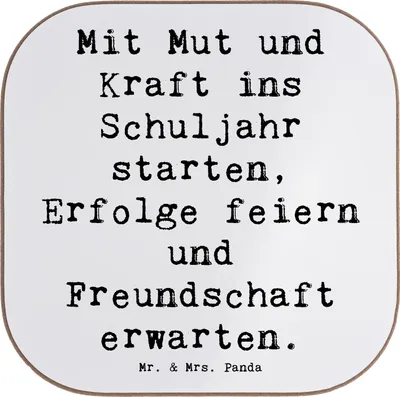Produktbild von Mr. & Mrs. Panda Untersetzer für Gläser Spruch Mutiger Schulanfang - Weiß - Geschenk, Zuversicht, Trost, Tischschoner, Motivation, gläseruntersetzer, Tassen, Vertrauem