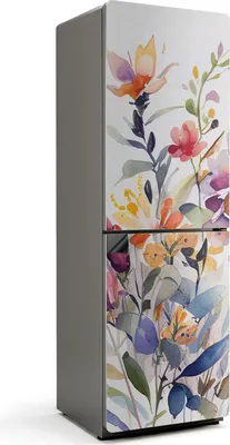 Produktbild von Blumenaquarellmuster – Magnetische Kühlschrank Abdeckung – Dekorfolie magnetisch Küche – Kühlschrank Magnet Deko – selbstklebende Magnettafel – Magnetfolie für Kühlschranktür – 60x180 cm