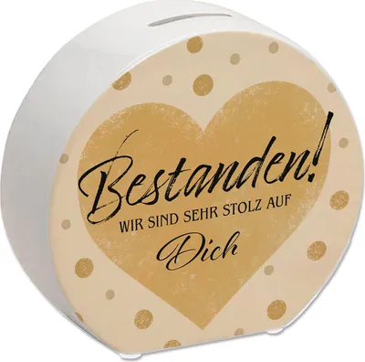 Produktbild von Bestanden Spardose mit Spruch Wir sind sehr stolz auf Dich