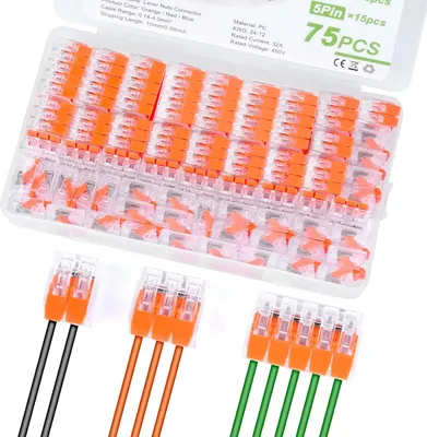 Produktbild von 75 Stück Kabelverbinder Kabelklemmen 4mm² mit Betätigungshebel für Feste Kabel