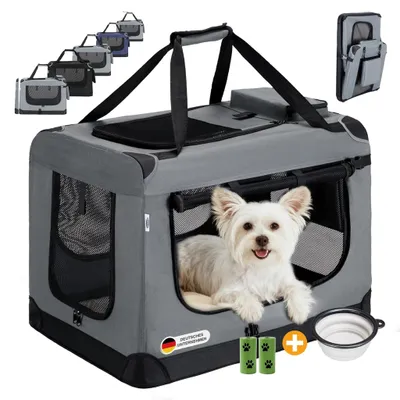 Produktbild von Faltbare Hundebox S 50x36x34cm, Robuste Transportbox Auto für Hund & Katze, Atmungsaktiv Wasserdicht Dark Grey