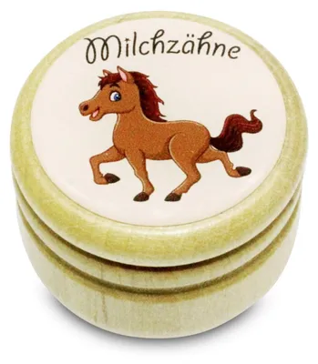 Produktbild von Milchzahndose Pferd Zahndose Milchzähne Bilderdose aus Holz mit Drehverschluss 44 mm ( Pferd ) - 7013