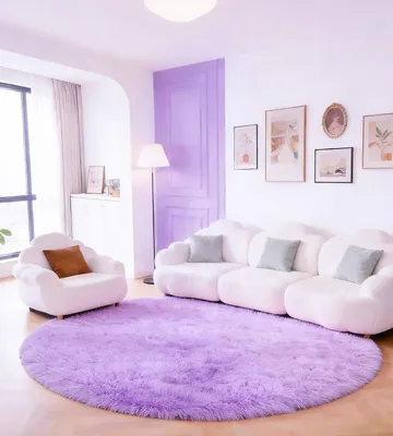 Produktbild von Teppich rund 200 cm, lila, hochflor, rutschfest, für Wohnzimmer