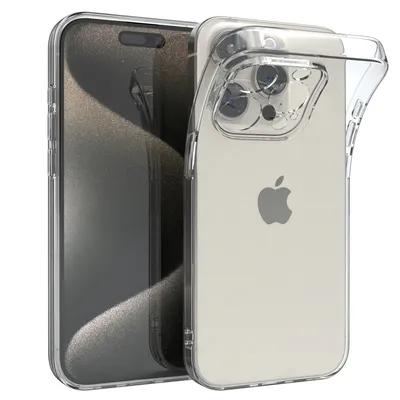 Produktbild von EAZY CASE Hülle kompatibel mit Apple iPhone 15 Pro Schutzhülle Silikon, Ultra dünn, Slimcover, Handyhülle, Silikonhülle, Backcover, Durchsichtig, Klar Transparent