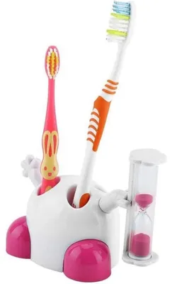 Produktbild von Zahnbürstenhalter Kinder mit 3-Minuten-Sanduhr Timer für 4 Zahnbürsten Pink