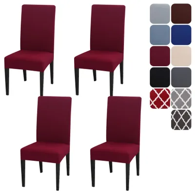 Produktbild von Set mit 4 elastischen Stuhlhussen für Esszimmerstühle, abnehmbar und waschbar, dekorative Stuhlhussen für Zuhause, Küche, Hotel, Restaurant, Bankett, Hochzeit, Party