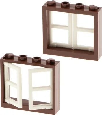 Image de 2x Lego fenêtre cadre 1x4x3 rouge marron 2 battants 1x2x3 blanc épais 60608 60594