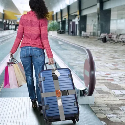 Produktbild von Gepersonaliseerde verstellbare kofferriem mit Adresslabel (2 Stück grau)