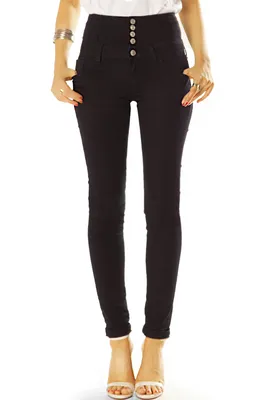 Produktbild von BE STYLED High Waist Slimfit Röhrenjeans Skinny Stretch Hosen mit langer Knopfleiste Damen, 40 / L