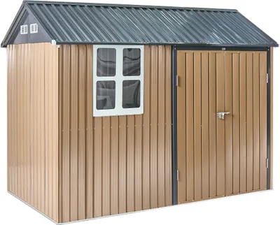 Obrázok produktu pre BELIANI Záhradný prístrešok na náradie hnedý oceľový 313 x 220 cm uzamykateľný odolný voči UV žiareniu a vode