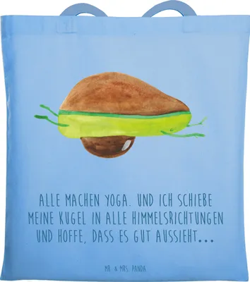 Produktbild von Mr. & Mrs. Panda Shopping Tasche Avocado Yoga - Sky Blue - Geschenk, Schultasche, Humor, totebag, Uni, Unsportlich, Bauch, Hilfe, Haha, Tote Bag